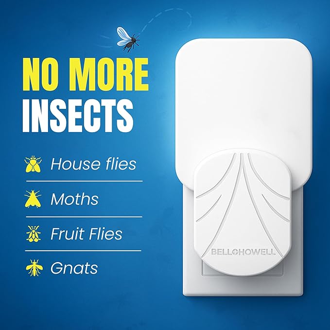 Bell+Howell Rogue Sticky Fly Insect Trap Indoor with 3 Cartridge Replacements, Home Plug in Bug Catcher Indoor UV Light Bug Trap for Flies, Fruit Flies, Gnats and More, Safe for Pets & Kids