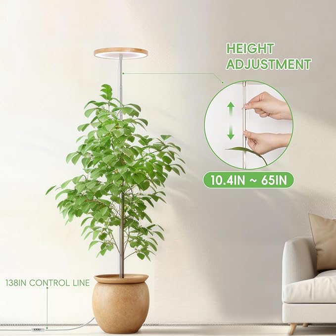 LBW Plant Grow Light,72 LEDs Full Spectrum Grow Lamp for Indoor Plants,Bamboo Plant Lights with 4/8/12H Timer,Height Adjustable,Ideal for Large Tall Plants,Bamboo