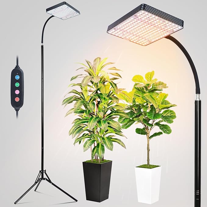 FRGROW 2026 Full Spectrum Grow Light with Stand, 25 Watt Bright Grow Lights for Indoor Tall Plants, Bonsai Tree, Auto On/Off Daily Timer(4/8/12/16/20H), Adjustable Stand 24"-78"