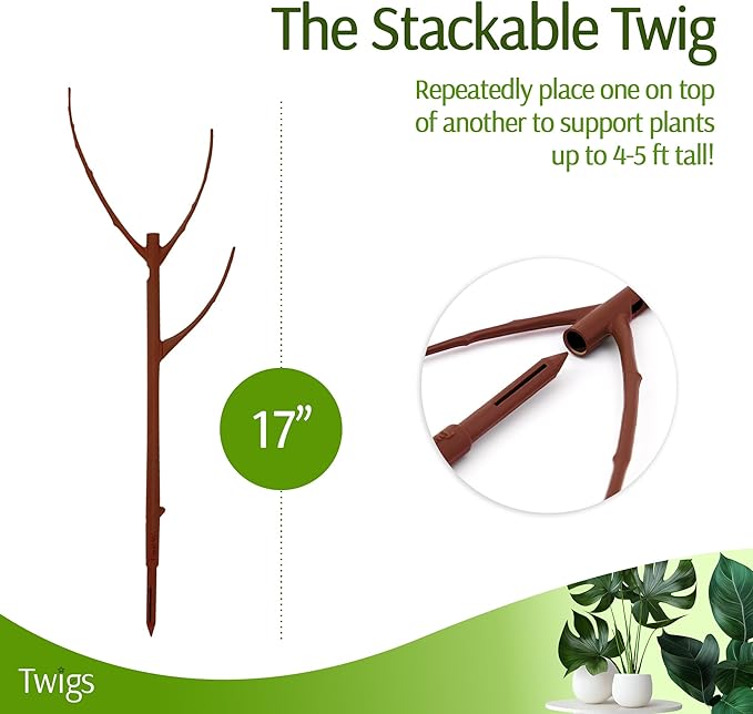 Twigs GA - Stackable Plant Support Stakes, Indoor & Outdoor Houseplant Stem Support, Garden Accessories, Durable Trellis Alternative for Climbing & Potted Plants - Begonia Red, 3 Pack, 17" L