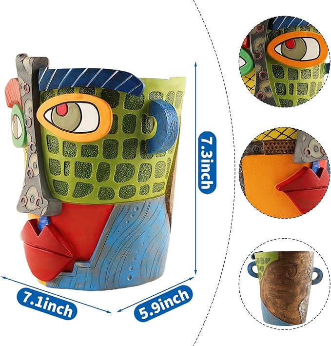 Midogaigai Abstract Face Planters Pots Head,Unique Head Planter for Indoor Plants,Funny Face Flower Pot,Colorful Plant Pots for Outdoor Garden Decor and Home Art Decoration(Modern)