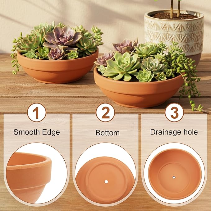 Laerjin Clay Pots for Plants with Drainage Hole, 4 Pack Large Terra Cotta Plant Pot, 7.67 Inch Terracotta Pot Ceramic Pottery Planter Cactus Flower Pots