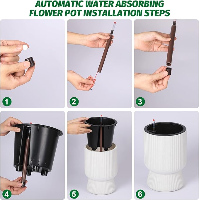 IDEALHOUSE Self Watering Planters Set of 2, 14.2 Inch Tall Outdoor/Indoor Flower Pots with Water Level Indicator, Large Modern Planter with Hidden Reservoir for Patio, Porch, Balcony,White