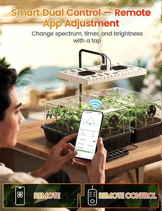 MetryGrow 48W Full Spectrum LED Grow Light Seed Starter Kit, 80-Cell Tray with 30W Heating Mat & Adjustable Dome, Waterproof Germination System for Healthy Indoor Seedlings