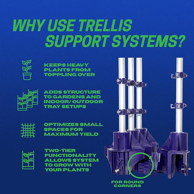 Trellis System Support Kit (Model A) - for Climbing Plants | Square Corner | Ideal for Hydroponics Growing System, Greenhouse & Garden