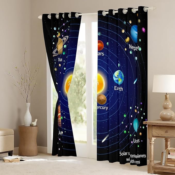 Feelyou Outer Space Curtains Boys Universe Planet Window Curtains Bedroom Living Room Kids Room Decor Boys Girls Galaxy Window Drapes Planet Window Treatments 52W X 90L,2 Panels