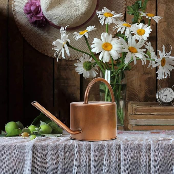 40 oz Decorative Copper Colored Galvanized Steel Watering Can - Easy Pour Gooseneck Spout for Indoor Plant Watering (Bronze)