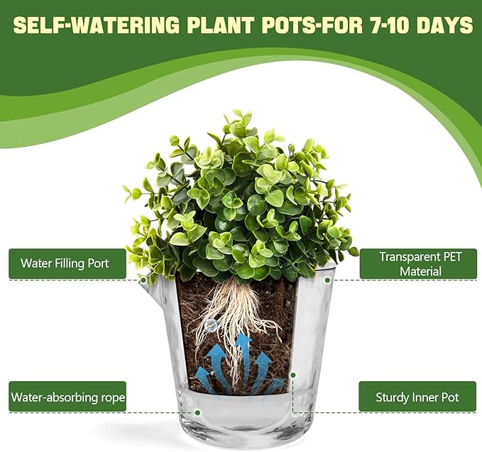 Yummy Sam Self Watering Pots for Indoor Plants, 5 Pack 2Size-7/5 Inch Clear Plastic Planters, Pot for Indoor or Outdoor, for Garden, Flower, Nursery