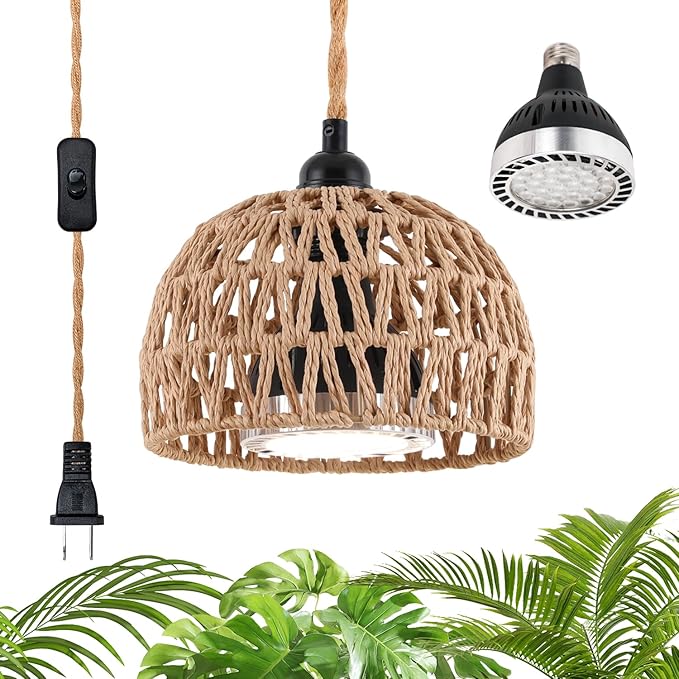 Hanging Grow Lights for Indoor Plants, Full Spectrum, with Timer and 15FT Power Cord, 30W Pendant Plant Lights for Indoor Growing, Garden, Flowers, Greenhouse (4000-K, Weaving Style)