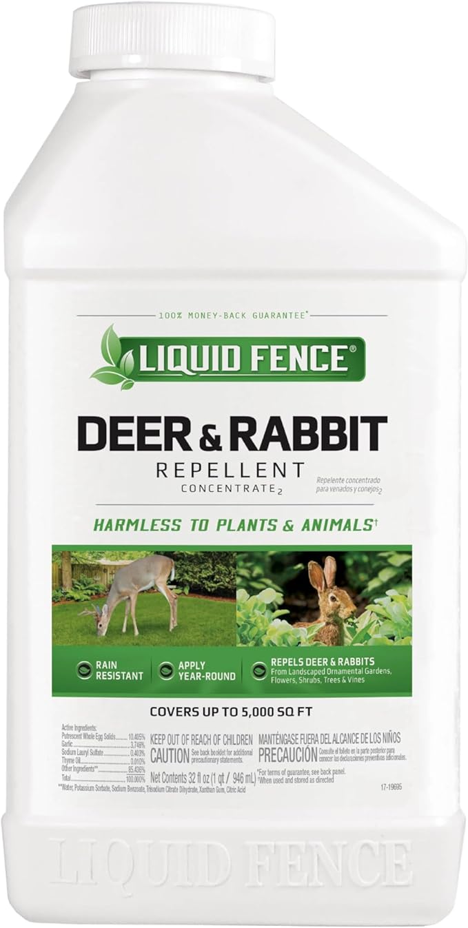 Liquid Fence Deer And Rabbit Repellent Concentrate 32 Ounces, Apply Year-Round
