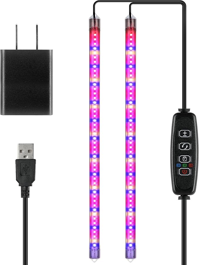 iPower 20W LED Grow Lights with Full Spectrum Plant Growing Light Strips for Indoor Plant with Auto ON/Off 3/9/12H Timer, 10 Dimmable Levels 48 LEDs Per Tude, 2 Tubes, Mix