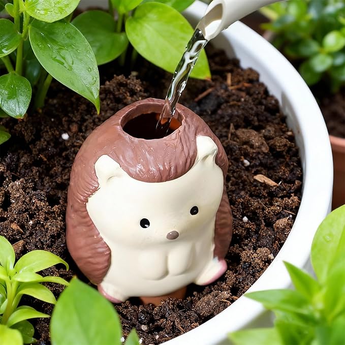 MCleanPin 4 Pack Plant Watering Spikes and Globes Handmade Terracotta Self-Watering Planter Insert Automatic Plant Waterer Devices for Indoor Outdoor Plants (Forest Animals)