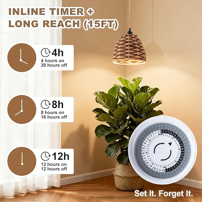 Hanging Indoor Plant Pendant Light 30W, Full Spectrum Growth Light, with Timer Hanging, Equipped with 15FT Power Cord, Pendant led Plant Lights， Garden, Flowers（4000k）