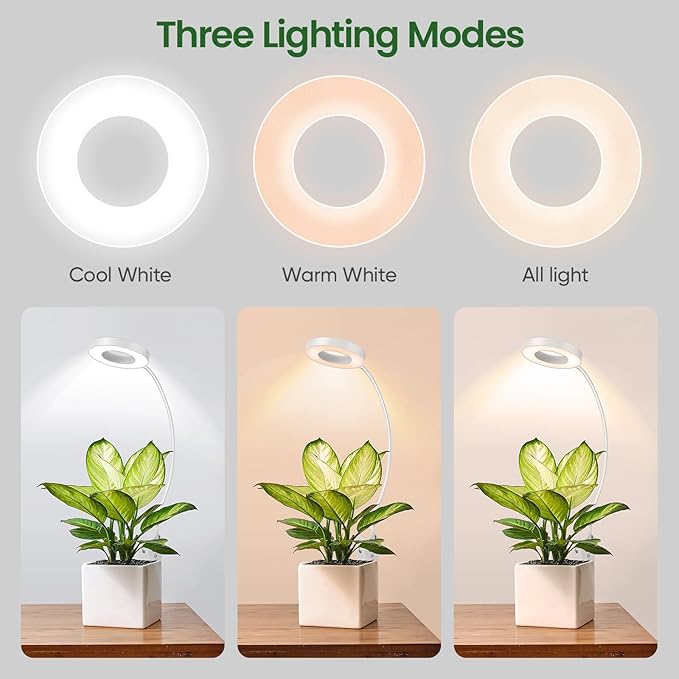 LORDEM Indoor Plant Grow Lights with 6/8/12/16H Auto Timer, 3 Spectrum Modes, Full Spectrum LED, Adjustable Height, for Small Plants, 3 Pack White