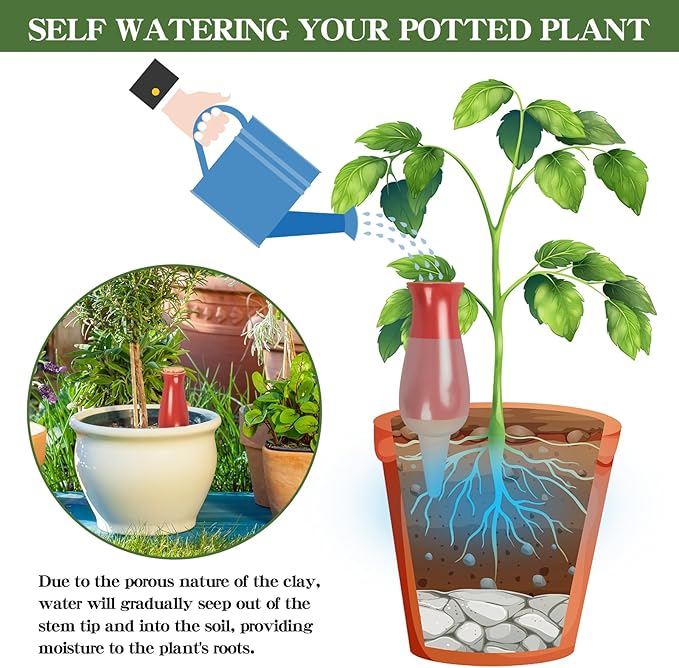 4 Pack Terracotta Plant Watering Globes, 12Oz Ollas Self Watering Pots for Indoor Outdoor Plants, Automatic Plant Drip Irrigation Device, Clay Planter Insert, Up to 1 Week, for Vacations Potted Plant