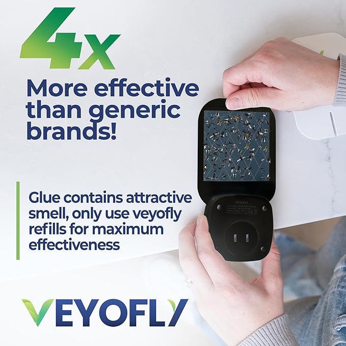 VEYOFLY Fly Trap Indoor, Fruit Fly Traps for Indoors, (4 Device + 12 Refills) Gnat Traps for House Indoor, Fly Catcher Indoor, Plug in Light Flying Insect Trap, Bug Light Killer, Fly Trap