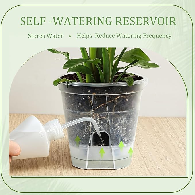 10Pcs Clear Self Watering Pots for Indoor Plants, Bare Root Planters with Deep Reservoir & High Drainage Holes, Bottom Watering Semi Hydroponic Pots for Orchids, Herbs & Flowers(10)