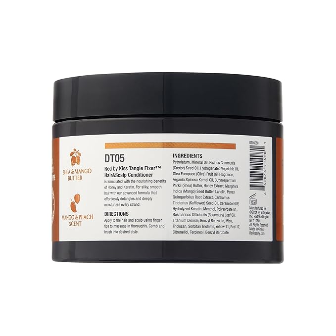 Red by Kiss Tangle Fixer with Honey & Keratin, Sulfate-Free Hair & Scalp Conditoner Dress for Shine & Frizz Protection, Mango & Peach Scent
