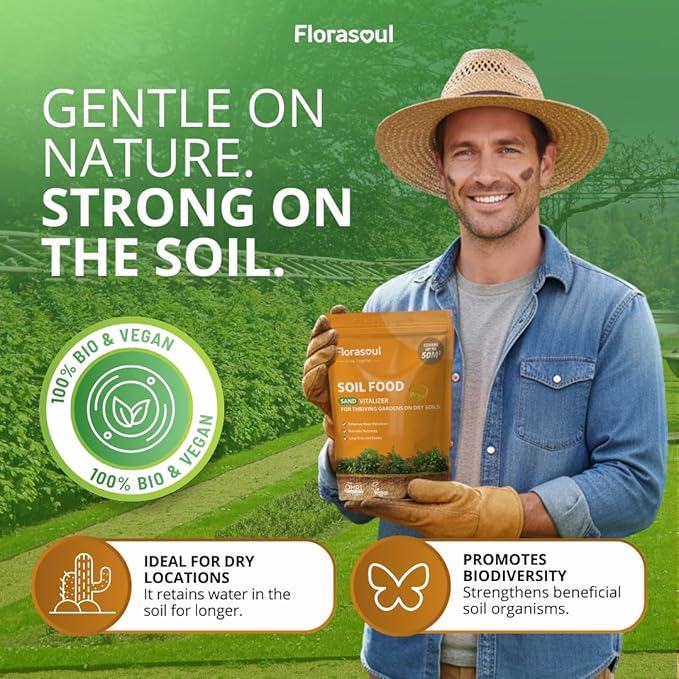Florasoul® Organic Sandy Soil Conditioner (6.6 lbs) – High-Performance Water Retainer & Nutrient Booster – Plant-Based & Vegan – for Gardens, Lawns & Drought-Prone Areas