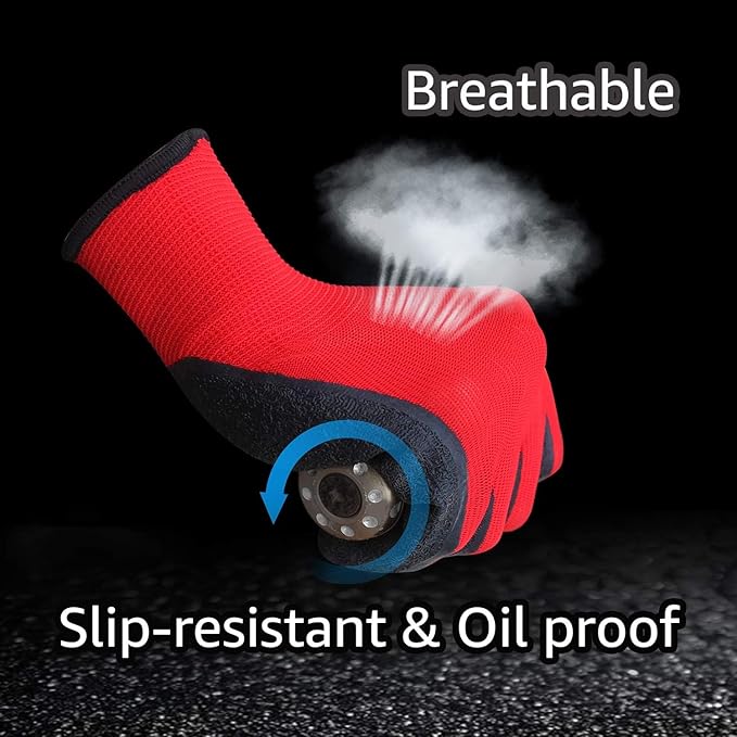 Evridwear Crinkle Latex Rubber Hand Coated Safety Work Gloves for Men Women General Multi Use Construction Warehouse Gardening Assembly Landscaping,Red X-Large 120 Pairs Pack