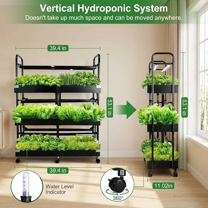 Large 3-Tier Indoor Hydroponics System Kit with Grow Lights, Dual Growing Medium, Double Water Pump Indoor Garden, 88 Pods for Vegetables Herbs Microgreens (Black)