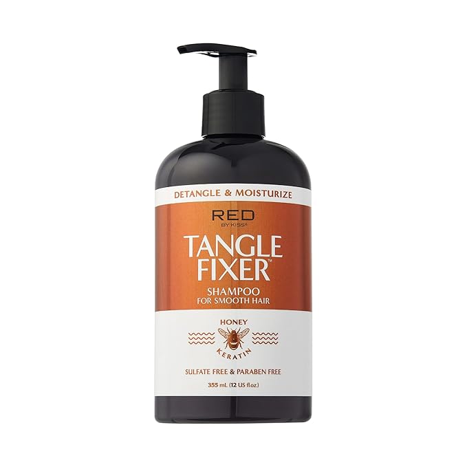 Red by Kiss Tangle Fixer with Honey & Keratin, Sulfate-Free Detangling Shampoo for Shine & Frizz Protection, Mango & Peach Scent