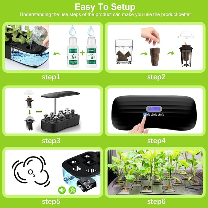 Indoor Garden Hydroponics Growing System, Herb Garden Kit Indoor with LED Grow Light Quiet Smart Water Pump Automatic Timer Healthy Fresh Herbs Vegetables - Hydroponic Planter for Home Kitchen Office
