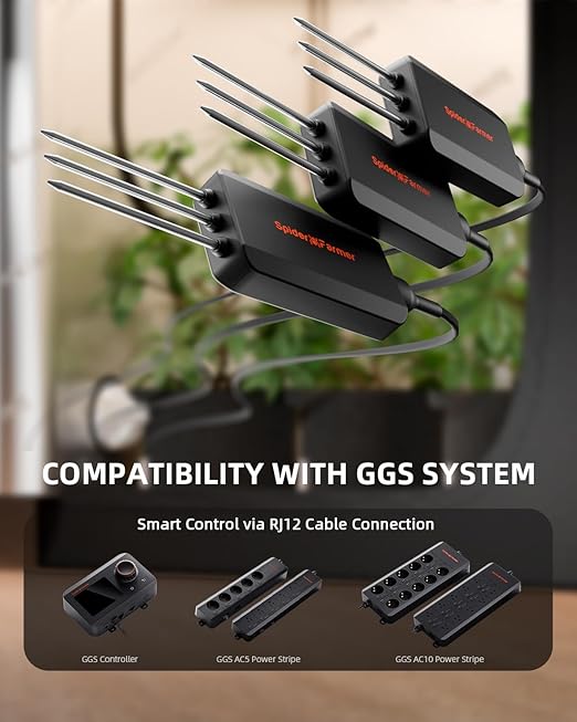 Spider Farmer GGS 3 in 1 Soil Sensor Pro 3Pcs, EC Moisture Temp Meter Tester with RJ12 Support Smart APP Control for Garden Indoor Grow Tent Room