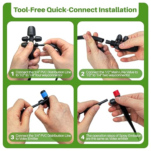 Drip Irrigation System, Automatic Garden Watering Kit, Quick-Connect Watering Misting Drip Irrigation System for Greenhouses,Yards,Lawns,Raised Beds,with 98ft 1/4''& 49ft 1/2" Tubing and Accessories