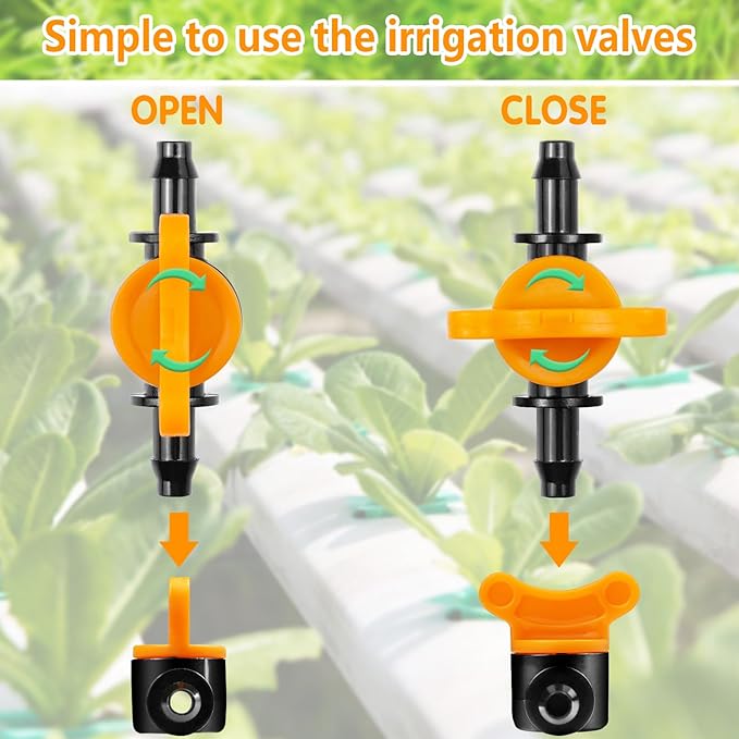 Drip Irrigation Fittings Kit for 1/4" Tubing, 220 Pcs Drip Line Connectors for Drip Systems - Valves, Nozzles, Micro Drips, Single barbs, 4 Way Cross, Tees, Couplings, End Plugs, Elbows, Hose Stakes