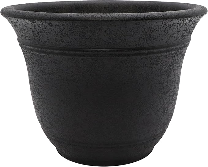 The HC Companies Sierra Round Self-Watering Pot - Lightweight Plastic Planter for Herbs & More - Durable Plant Pots for Indoor Plants & Outdoor Plants (16” Black Onyx, Pack of 1)