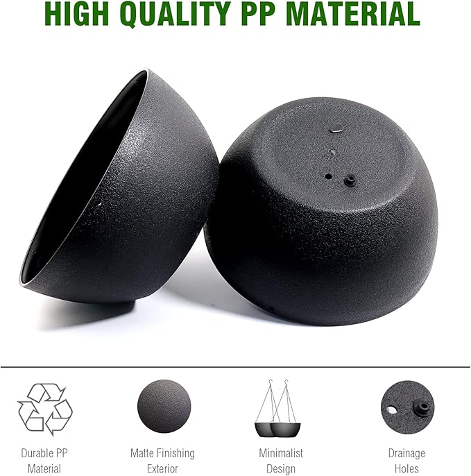 WSMKSZ 13 inch Large Hanging Planters Plant Pots for Outdoor Indoor Plants with Drainage Holes and Chain, 2 Pack Round Hanging Flower Pots for Garden Home Porch Decor, Black