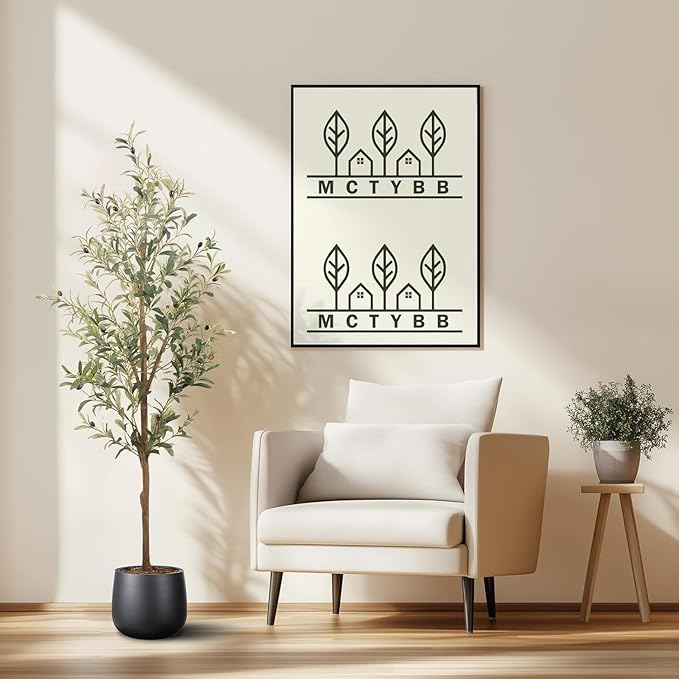 Artificial Fake Olive Tree 5FT Tall 1Pack Faux Silk Olive Tree for Home Living Room Office Decor Faux Artificial Plants Indoor Fake Potted Plants with Fruit & Free Moss