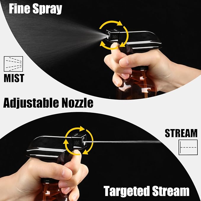 GearTrust Water Spray Bottle for Hair, Small Squirt Bottle Amber & Frosted Clear, 10.1 oz Refillable Empty Mister Spray Bottles with Adjustable Mist/Stream for Hair, Plant, Pet, Cleaning, Cooking