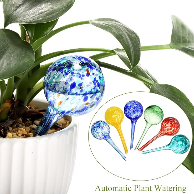 Fasmov 6 Piece Automatic Watering Bulbs, Plant Watering, Decorative Garden Watering Cans Glass drip Ball, Automatic Watering System, 2.36 inch Diameter, Assorted Colors