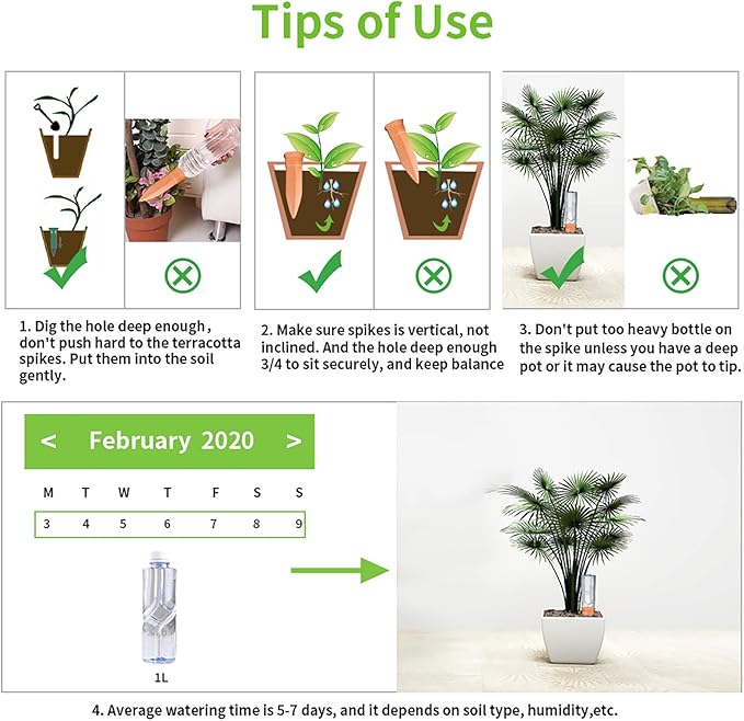 Terracotta Watering Spikes, Set of 6 Pack Plant Watering Devices, Self Terra Cotta Watering Spikes Stakes for Indoor and Outdoor, Automatic Plant Waterer System for Vacation Potted Plants