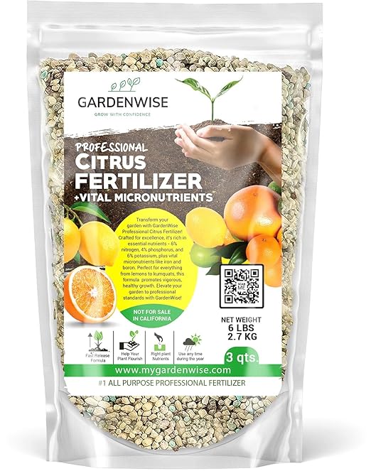 GARDENWISE Professional Citrus Fertilizer + Vital Micronutrients; Perfect Balanced NPK for All Citrus; for Indoor and Outdoor Plants; Orange, Lime, Avocado and Lemon Tree Fertilizer (3 QUARTS)