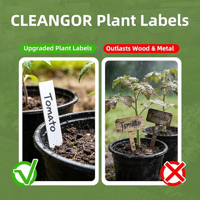 Cleangor 600Pcs Plant Labels with Marker Pen, 4" Plant Tags for Garden Waterproof, Reusable Plastic Plant Markers Garden Labels for Seedlings, Vegetables, Flowers, Gardening Organization Kit