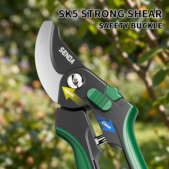 8.5" Bypass Pruning Shears, SK5 Steel Pruning Shears for Gardening, Garden Clippers with 2-Position Adjustable Jaw for Thick Branches, Landscaping