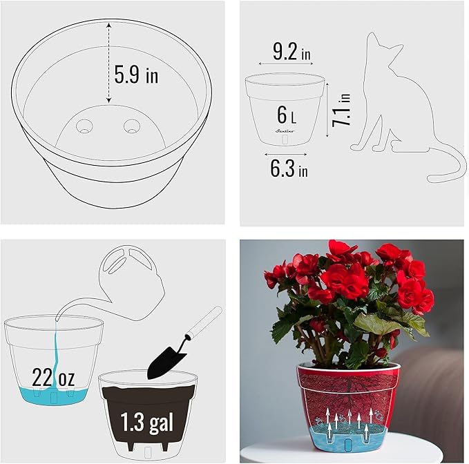 Santino ASTI 9.2 Inch Self Watering Planter Green-Gold/White (Set of 3) for Indoor Plants - Premium Quality Modern Plastic Pot w/Water Level Indicator for All House Plants African Violets and Dahlias