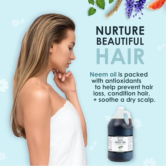 Zatural 100% Pure Neem Seed Oil | Cold Pressed, Undiluted Natural Oil for Skin Conditioning, Hair Moisture & Botanical Blending (128 Fl Oz)