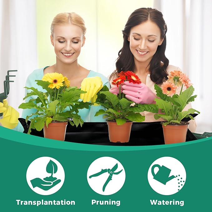 Large Plant Transplanting Mat - Thickened Waterproof Potting Mat, Succulent Gardening Mat, Portable Repotting Mat for Mess Control, Indoor Outdoor Use, PVC-Black, 39.5"x59"