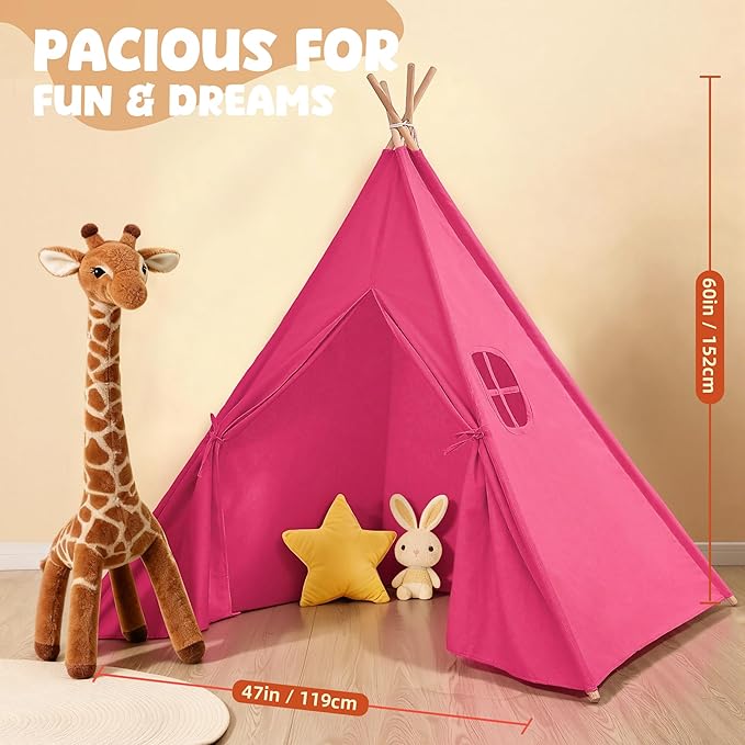 Sumbababy Teepee Tent for Kids, Play Tents for Girls & Boys, Gifts Playhouse for Indoor, Toddler Toys Play House for Baby, Rose Pink