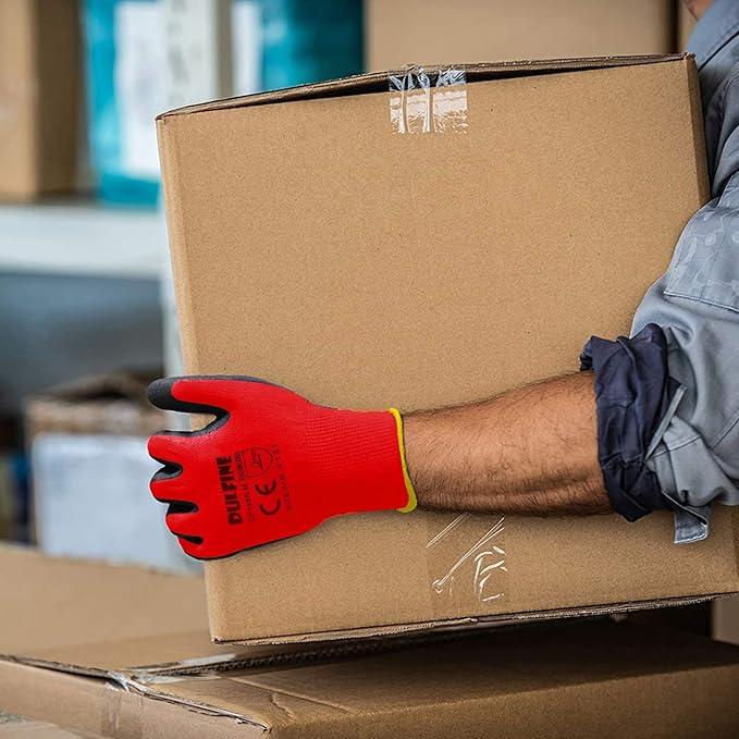 DULFINE Safety Work Gloves PU Coated-12 Pairs,Red Seamless Knit Glove with Polyurethane Coated Smooth Grip on Palm & Fingers, for Men and Women, Ideal for General Duty Work (X-Small)