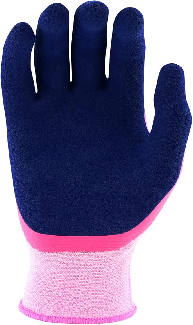 Miracle Gro Women's Double Dipped Sandy Foam Latex Gardening Work Gloves, Water Resistant, Excellent Grip Pink/Purple, Medium