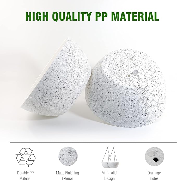 WSMKSZ 13 inch Large Hanging Planters Plant Pots for Outdoor Indoor Plants with Drainage Holes and Chain, 2 Pack Round Hanging Flower Pots for Garden Home Porch Decor, Speckled White