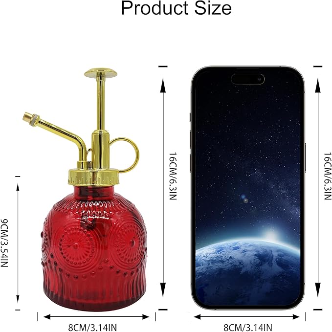 Glass Plant Mister Spray Bottle, 230ML Vintage Plant Spritzer, Succulent Watering Bottle Glass with Top Pump, Small Plants Sprayer Watering Can for Indoor Outdoor House(Red)