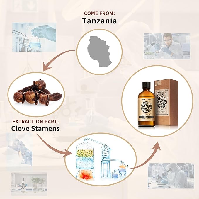 AKARZ 100ml Clove Essential Oil Natural Clove Oil Pure for Candle Making,DIY Skincare Products Massage,Home Spa Relaxation