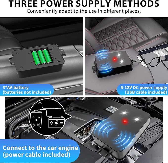 2026 Upgraded Rodent Repellent for Car Engines Mouse Repellent Ultrasonic Pest Control Repeller for Squirrel Rat Battery Operated Repellent Under Hood Keep Rodent Out of Car, Attic, Garage, 2 Pack