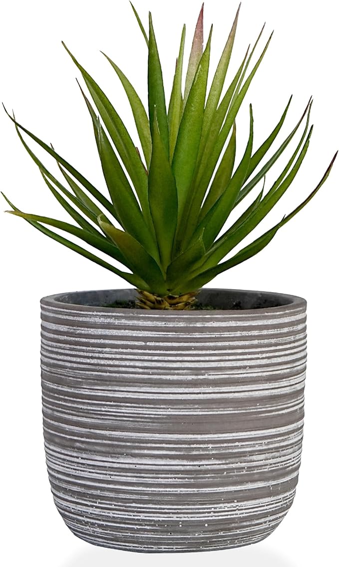 Jahe Fake Plant Agave, Artificial Succulent Plants in Potin, 9” Cement Bowl Faux Realistic Greenery Potted Plant for Home Office Desk Bathroom Livingroom Boho Shelves Decoration, Table Centerpieces